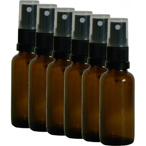 20ml Glass Bottles in Amber - Pack of 6 with Atomisers