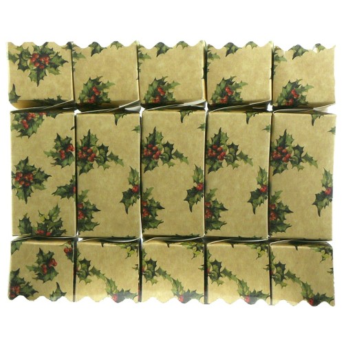 Large Christmas Fill Your Own Crackers - 5 Beige With Holly