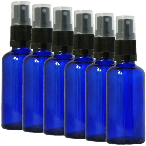 20ml Glass Bottles in Blue - Pack of 6 with Atomisers