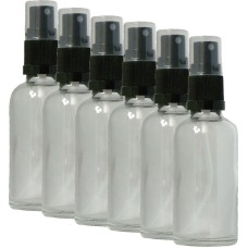 50ml Glass Bottles in Clear - Pack of 6 with Atomisers
