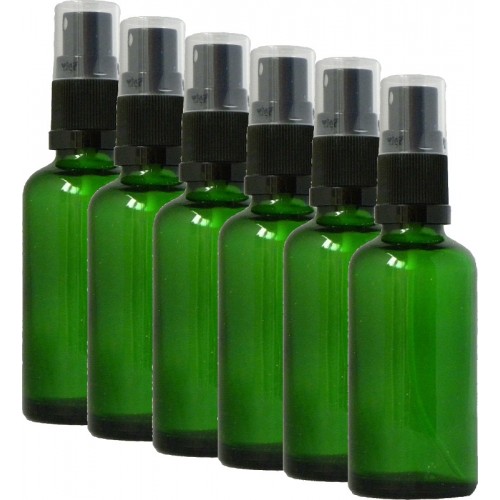 30ml Glass Bottles in Green - Pack of 6 with Atomisers