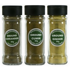 Spice Jar Set of 3 Ground Spices - Coriander, Ginger & Cumin