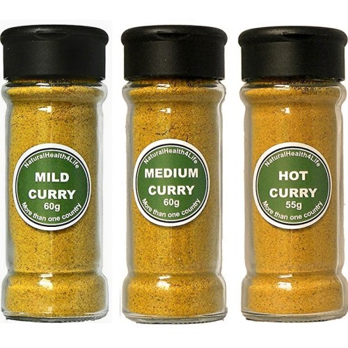 Spice Jar Set of 3 Ground Curry Spice Blends - Mild, Medium & Hot