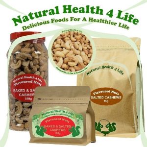 Salted cashew nuts in various packaging