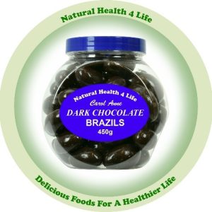 Jar of dark chocolate Brazils