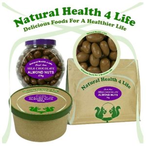 Milk chocolate almonds and packaging