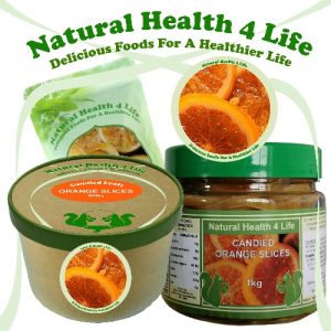 Candied orange slices in various packaging