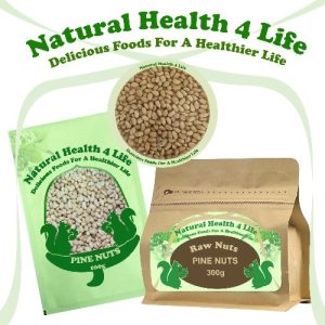 Raw pine nuts in various packaging