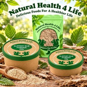 Slippery elm powder in various packaging