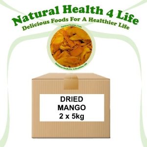 Dry mango strips in a bulk box
