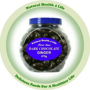 Jar of dark chocolate covered ginger
