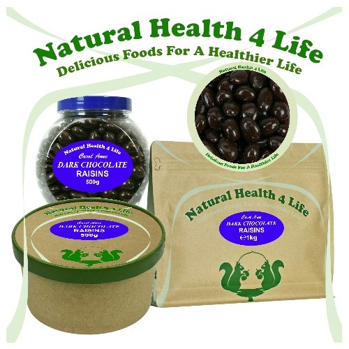 Dark Chocolate Raisins from Carol Anne 3 Dark chocolate raisins packaging display