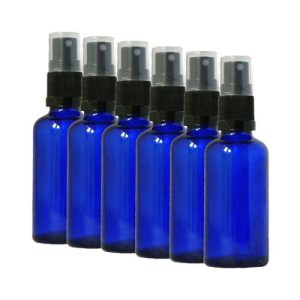 6 blue glass bottles