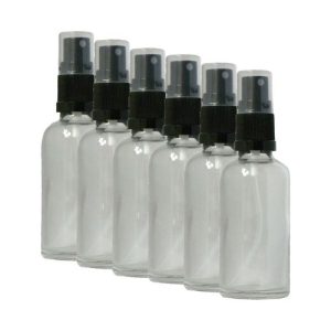 6 clear glass bottles with atomisers