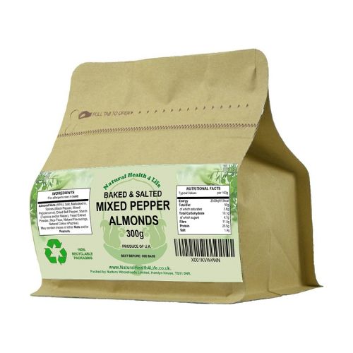 Baked & Salted Mixed Peppercorn Almonds 300g in Kraft Pouch 1 Mixed Peppercorn Salted Almonds in a pouch