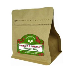 Sweet and smokey nut snacks in pouch