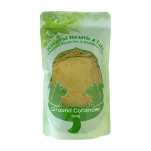 Ground coriander spice in a pouch