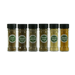 Set of 6 ground spices in jars