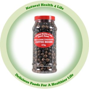 Jar of dark chocolate coffee beans