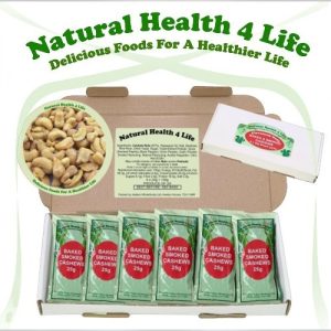 Smoked Cashews snack packs. 6 per box
