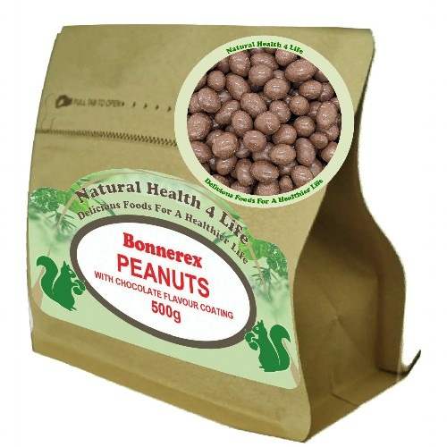 Bonnerex Peanuts With Chocolate Flavour Coating 500g 1 Chocolate peanuts in a kraft pouch