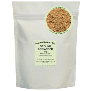 Ground coriander in a bulk package