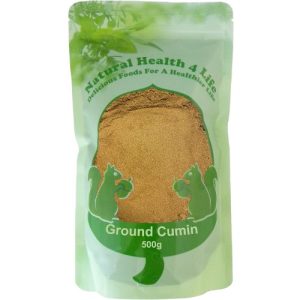 Ground cumin in a pouch