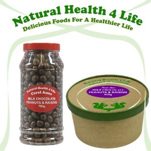 Milk chocolate peanuts and raisins packaging