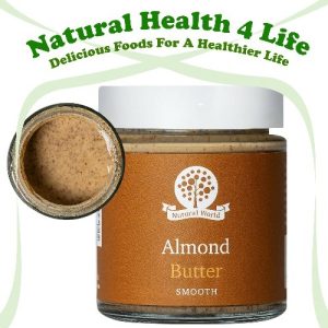 Smooth almond nut butter in a jar